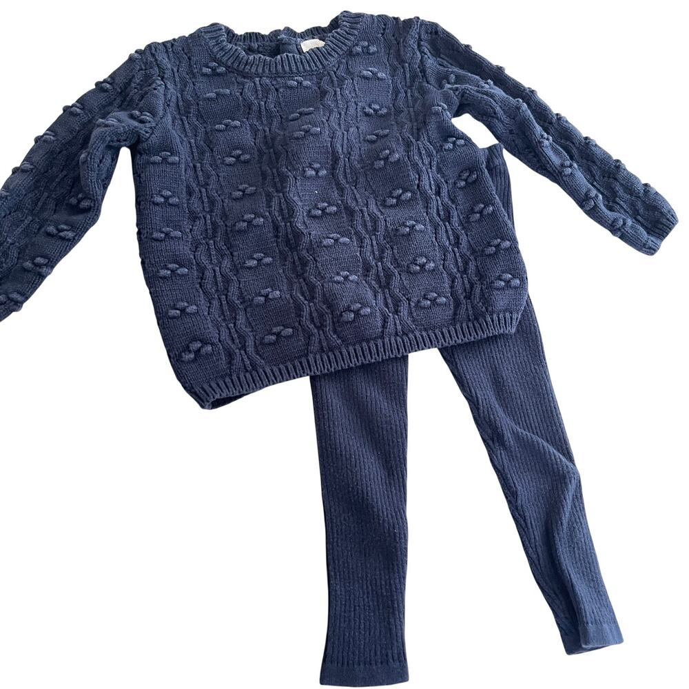 Analogie by Lil Legs Navy Pointelle Knit Sweater Leggings Set Cotton 2 Trendy